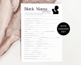 Black Mama Sayings Game Printable, Fun Black Baby Shower Activity, African American Mom Phrases, Black Culture Baby Shower Ideas, CANVA