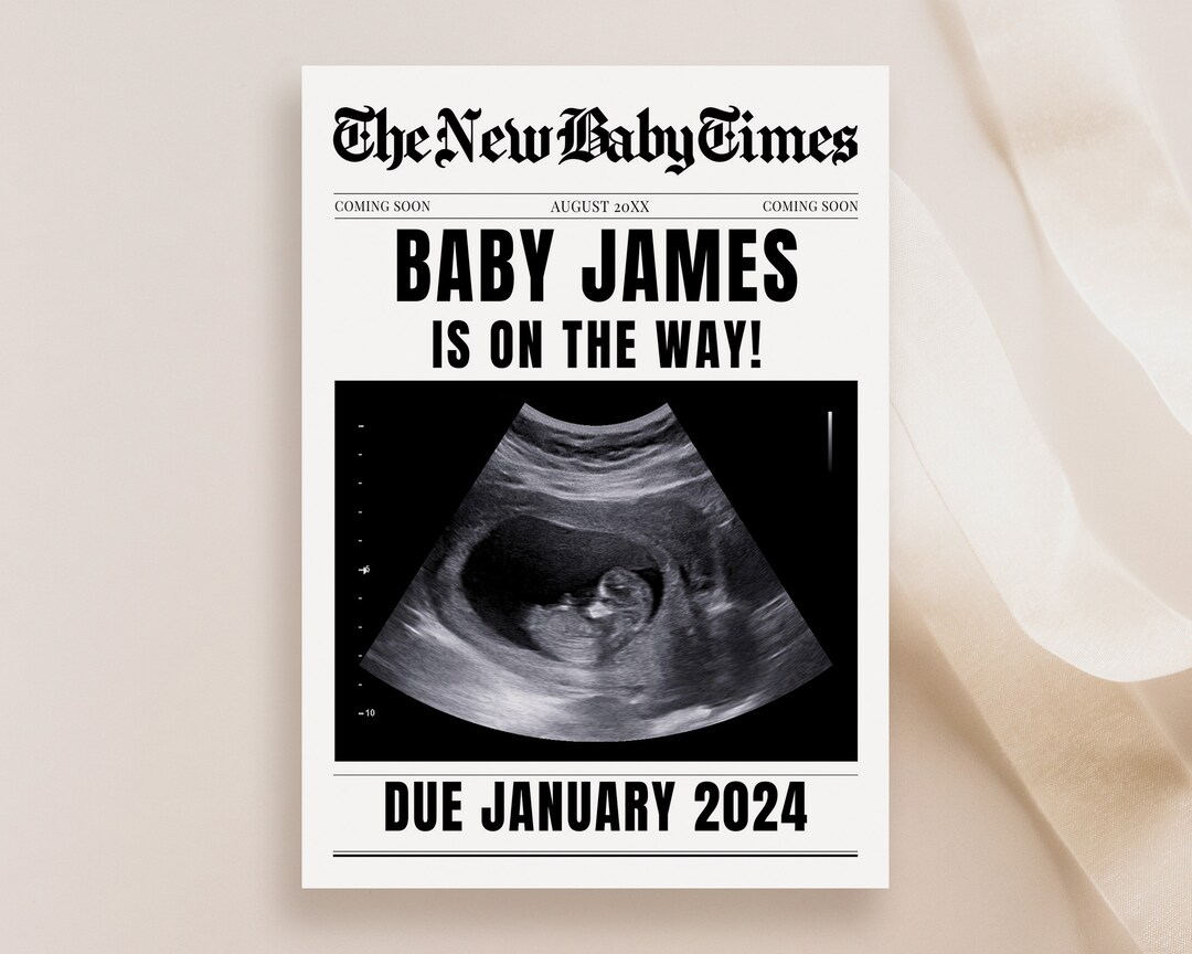 Newspaper Template Pregnancy Baby Announcement Custom Newspaper Editable CANVA Printable, Baby