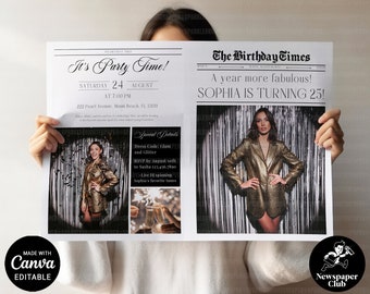 Birthday Newspaper Template, Birthday Decorations Newspaper Poster, Large Newspaper Personalized Birthday Gift Templates Downloadable, CANVA