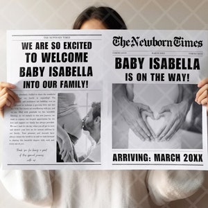 New Baby Announcement Newspaper, Pregnancy Reveal Canva Editable Infographic Template, Instant Digital Download