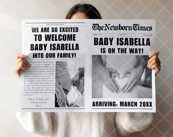 New Baby Announcement Newspaper, Pregnancy Reveal Canva Editable Infographic Template, Instant Digital Download