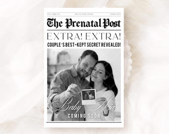 Printable News Style, Custom Baby Announcement Newspaper Template, Baby On the Way Reveal, Expecting Parent Newspaper Announcement, CANVA