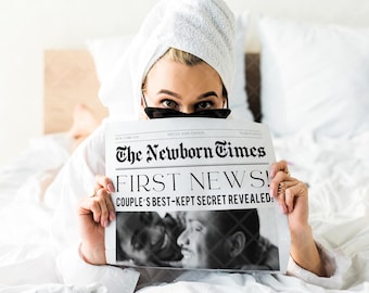 Newspaper Pregnancy Announcement, The Newborn Times First News!, Customizable Baby Reveal News, Editable Baby Coming Soon Template, CANVA