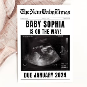 Custom Baby Announcement Newspaper It&#39;s A Girl!, New Baby On The Way, Gender Reveal Announcement, Newspaper Pregnancy It&#39;s a Boy, CANVA