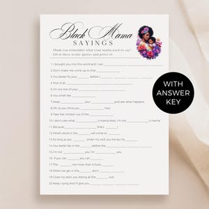 Funny Black Mama Sayings Game, Baby Shower Activity for African American Moms, Printable Culture Game Black Mom Party Ideas Instant Download