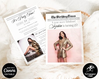 Birth Year Newspaper Template, The Birthday Times 25th Bday Custom Photos Large Newspaper Template, B-day News Infographic CANVA Editable