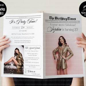The Birthday Times Canva Template, Custom Newspaper Includes 4 Pages, Newspaper Birthday Girl, Bday Newspaper Invitation Printable PDF