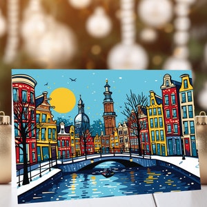 10x Amsterdams winters tafereel / kerstkaart / feestelijke wenskaart (10 stuks) / kunstwenskaart