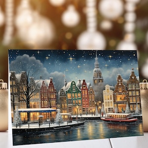 10x Escena invernal de Ámsterdam / Tarjeta navideña / Tarjeta de felicitación festiva (paquete de 10) / Tarjeta de felicitación artística