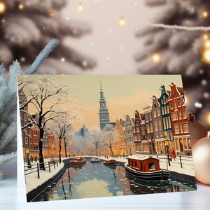 10x Amsterdams winters tafereel / kerstkaart / feestelijke wenskaart (10 stuks) / kunstwenskaart