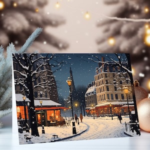 10x Paris Winter Scene / Christmas Card / Festive Greeting Card (Pack of 10) / Art Greeting Card