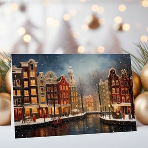 10x Amsterdams winters tafereel / kerstkaart / feestelijke wenskaart (10 stuks) / kunstwenskaart