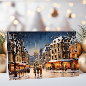 10x Paris Winter Scene / Christmas Card / Festive Greeting Card (Pack of 10) / Art Greeting Card