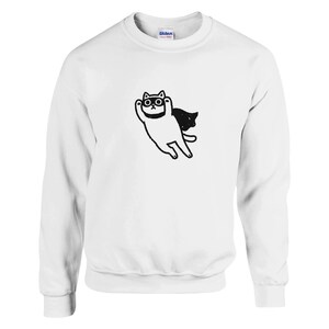 Sudadera con estampado de gato unisex, acogedora mezcla de algodón, cuello redondo, suéter suave de gato kawaii, regalo para amantes de los animales.