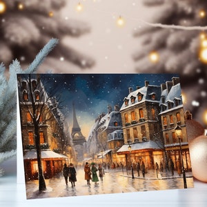 10x Paris Winter Scene / Christmas Card / Festive Greeting Card (Pack of 10) / Art Greeting Card