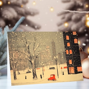 10x New York Manhattan Snowy Holiday Cards | Arty Winter Scene | Sustainable Paper | A6 & A5 Sizes