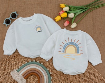 Custom Name Retro Sunshine Baby Romper, Little Sunshine Baby Bodysuit, Newborn Bubble Romper, Sunshine Baby Shower Gift, Boho Baby Clothes