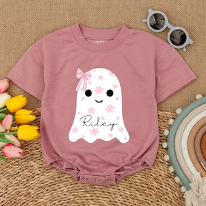 Custom Name Cute Boo Baby Romper, Halloween Ghost Bodysuit, Fall Baby Outfit, Halloween Baby Shower Gift, Short Sleeve Bubble Romper