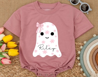 Custom Name Cute Boo Baby Romper, Halloween Ghost Bodysuit, Fall Baby Outfit, Halloween Baby Shower Gift, Short Sleeve Bubble Romper