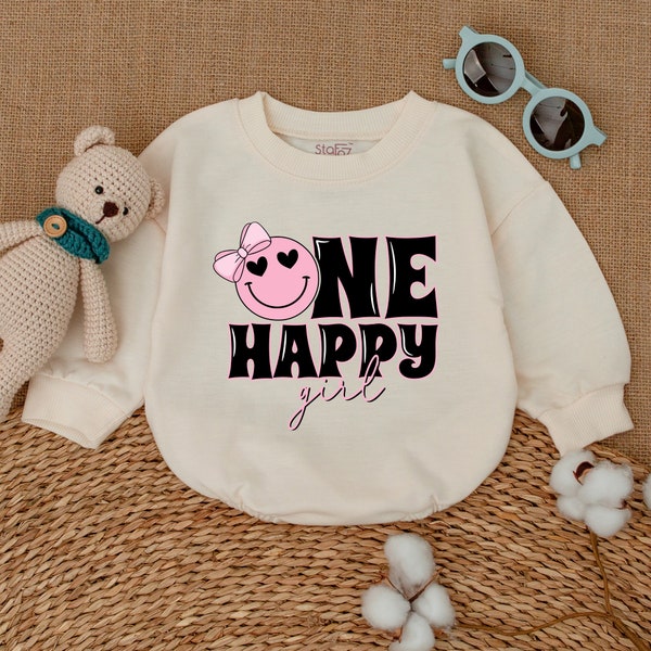 One Happy Girl Romper, One Happy Dude Bodysuit, Matching Family Birthday, Smiley Face Birthday Outfit, Baby Girl Romper, Cake Smash Outfit