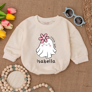 Custom Name Little Boo Baby Romper, Cute Boo Romper, Halloween Ghost Bodysuit, Fall Baby Outfit, Halloween Baby Shower Gift, Bubble Romper