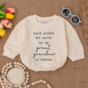 Custom Hand Picked For Earth By My Great Grandma In Heaven Romper, Grandbaby Bodysuit, Newborn Clothes, Baby Announcement, Baby Shower Gift