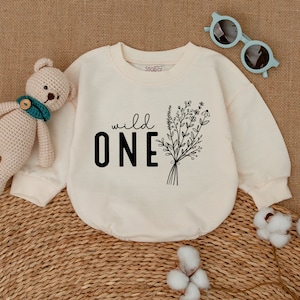 Wild One Birthday Romper, Wild Flower Birthday Bodysuit, Romper for Baby Girl, Cake Smash Outfit, Newborn Bubble Romper, 1st Birthday Gift
