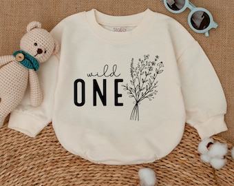 Wild One Birthday Romper, Wild Flower Birthday Bodysuit, Romper for Baby Girl, Cake Smash Outfit, Newborn Bubble Romper, 1st Birthday Gift