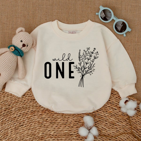 Wild One Birthday Romper, Wild Flower Birthday Bodysuit, Romper for Baby Girl, Cake Smash Outfit, Newborn Bubble Romper, Baby Shower Gift