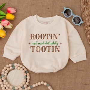 Rootin and Most Definitely Tootin Romper, Boho Country Bodysuit, Western Baby Gift, Newborn Bubble Romper, Gender Neutral, Baby Announcement