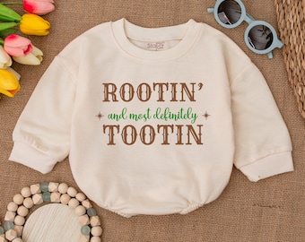 Rootin and Most Definitely Tootin Romper, Boho Country Bodysuit, Western Baby Gift, Newborn Bubble Romper, Gender Neutral, Baby Announcement