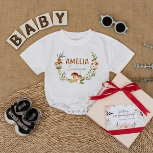 Personalized Mushroom Baby Romper, Custom Name Woodland Bodysuit, Forest Baby Outfit, Nature Baby Clothes, Cute Baby Gift
