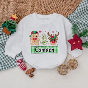 Personalized Christmas Reindeer Romper, Boys Christmas Bodysuit, Baby Boy Christmas Outfit, Winter Baby Clothes, Christmas Baby Shower Gift
