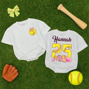 Personalized Softball Baby Romper, Custom Softball Gameday Bodysuit, Baby Girl Outfit, Sports Themed Baby Clothes, Short Sleeve Romper