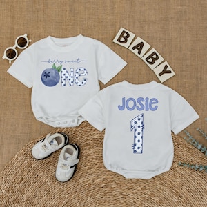 Personalized Blueberry Sweet One Baby Romper, 1st Birthday Girl Bodysuit, Blueberry Cake Smash Outfit, Baby Girl First Birthday Gift