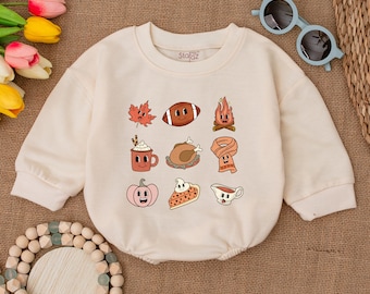 Retro Thanksgiving Baby Romper, Fall Baby Bodysuit, Retro Fall Baby Bodysuit, Fall Baby Outfit, Autumn Baby Shower Gift, Bubble Romper
