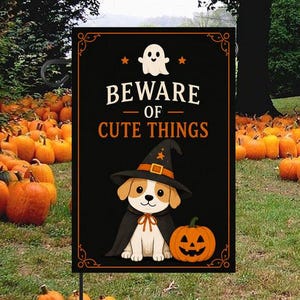 Bandiera da giardino di Halloween con cucciolo mago, decorazione da giardino con zucca fantasma carina, bandiera da esterno con cane spettrale