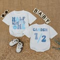 Personalized Half Way to One Baby Romper, Half Birthday Baby Boy Bodysuit, 6 Months Milestone Outfit, Custom Name Outfit for Baby Boy