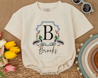 Custom Mallard Ducks Romper, Duckling Baby Bodysuit, Daddy&#39;s Hunting Buddy, Duck Lover, Short Sleeve Bubble Romper, Trending Animal Shirt