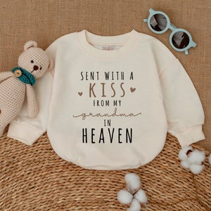 Custom Sent With A Kiss From My Grandma In Heaven Romper, New Grandbaby Bodysuit, Baby Announcement, Newborn Bubble Romper, Baby Shower Gift