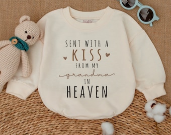 Custom Sent With A Kiss From My Grandma In Heaven Romper, New Grandbaby Bodysuit, Baby Announcement, Newborn Bubble Romper, Baby Shower Gift