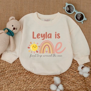 Personalized First Trip Around The Sun Romper, Boho Sun Birthday Bodysuit, Sunshine Birthday Outfit, Smash Cake Outfit, Baby Shower Gift