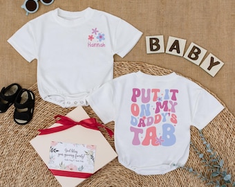 Personalized Put It On Daddy’s Tab Baby Romper, Daddy&#39;s Girl Baby Bodysuit, Funny Father’s Day Baby Outfit, New Dad Gift, Father’s Day Gift