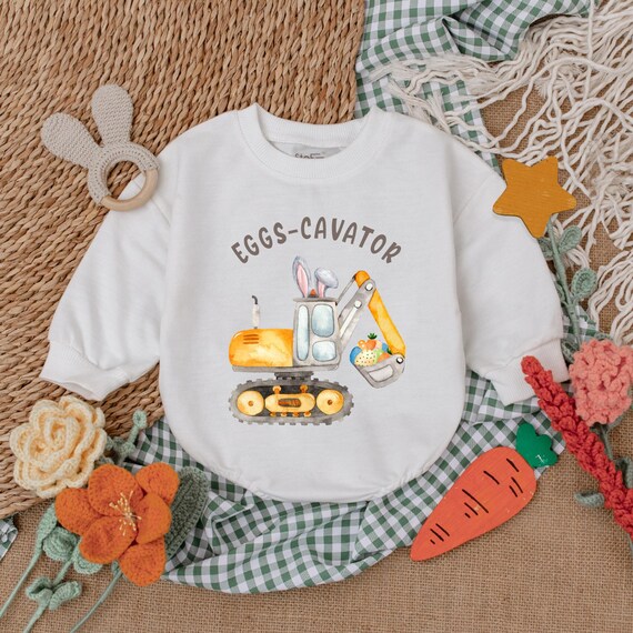 Eggs-cavator Easter Baby Romper, Funny Easter Bodysuit, Easter Day