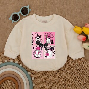 Cute Ghost Baby Romper, Pink Halloween Ghost Bodysuit, My First Halloween, Fall Baby Outfit, Baby Girl Halloween Outfit, Bubble Romper