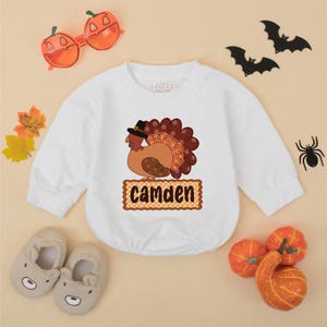 Personalized Little Turkey Baby Romper, Custom Thanksgiving Bodysuit with Name, Autumn Baby Boy Baby Clothes, Fall Baby Shower Gift