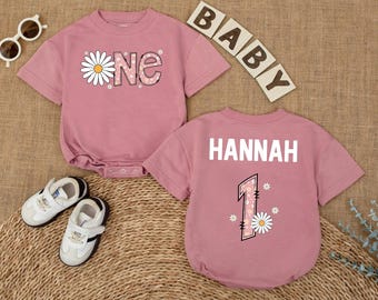 Personalized Daisy 1st Birthday Romper, Wildflower Wild ONE Baby Bodysuit, Romper for Baby Girl, Baby Girl Clothes, Cake Smash Outfit