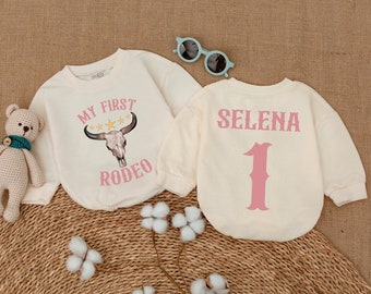 Custom Name My First Rodeo Romper, Cowgirl Birthday Bodysuit, Western Country Birthday, Bubble Romper, Baby Girl Clothes, Baby Bodysuit