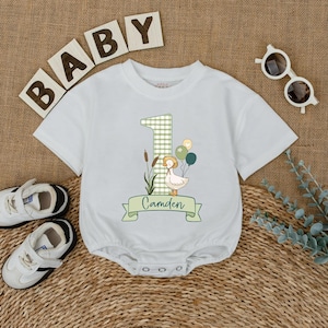 Personalized Goose First Birthday Romper, Cute Goose Theme Outfit, Baby Birthday Clothes, Cute Baby Duck Romper, Birthday Baby Gift