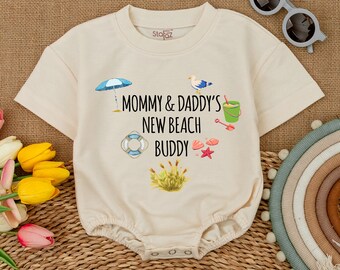 Mommy and Daddy&#39;s New Beach Buddy Bodysuit, Beach Baby Romper, Nautical, Beach Baby Shower, Beach Trip, Newborn Baby Outfits, Bubble Romper